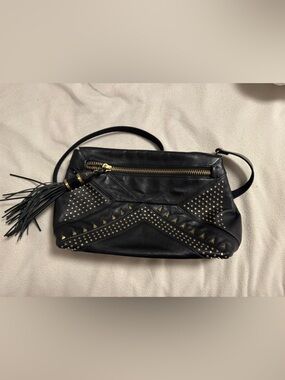 EUC RAFE NEWYORK Black Studded Leather Crossbody Bag with Tassel